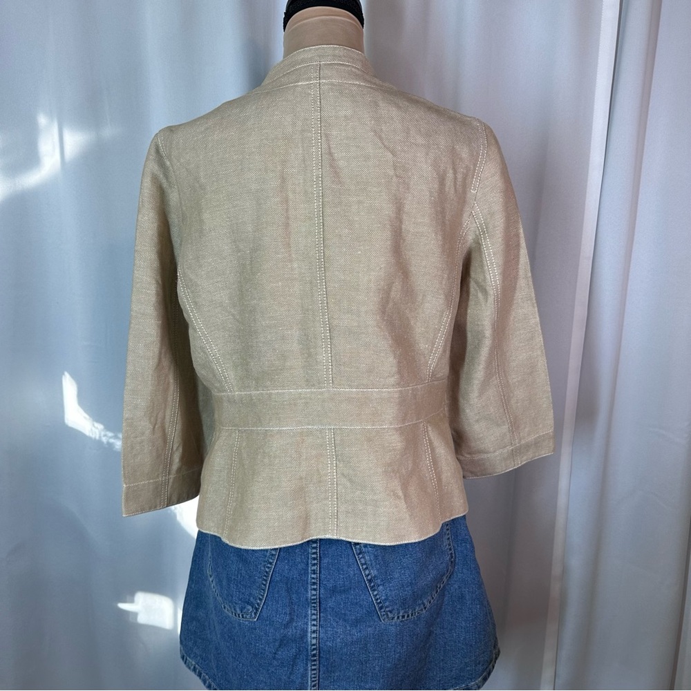 Kasper Petite Linen Blend 3/4 Sleeve Jacket Sz 12P Woven Hook Closure * READ - Picture 3 of 13